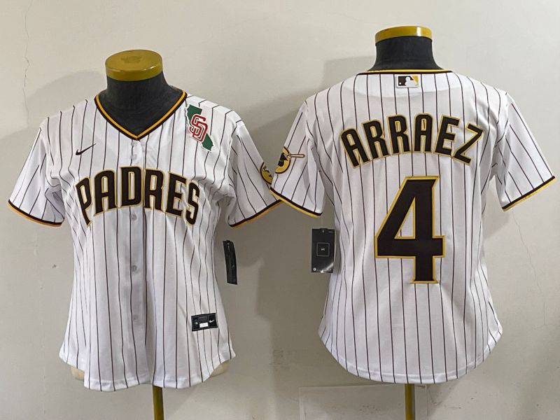 Women 2025 San Diego Padres #4 Arraez White Stripe Game Nike MLB Jersey style 8